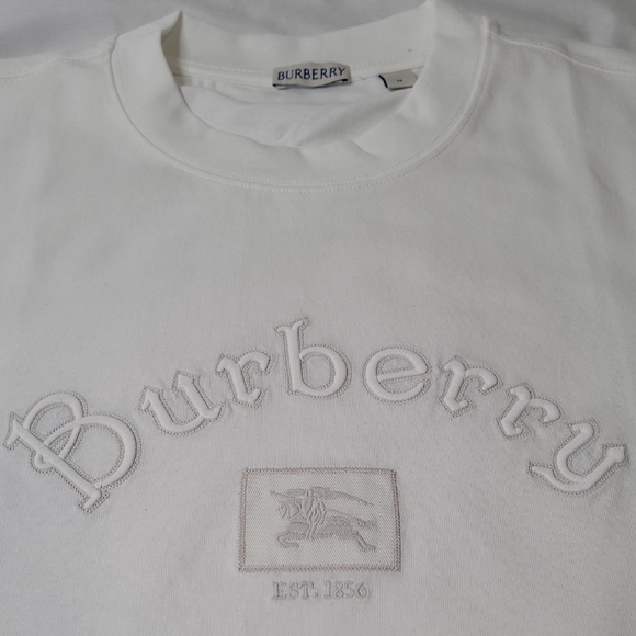 Burberry White Embroidered Logo Short Sleeve Tee - Picture 2 of 4
